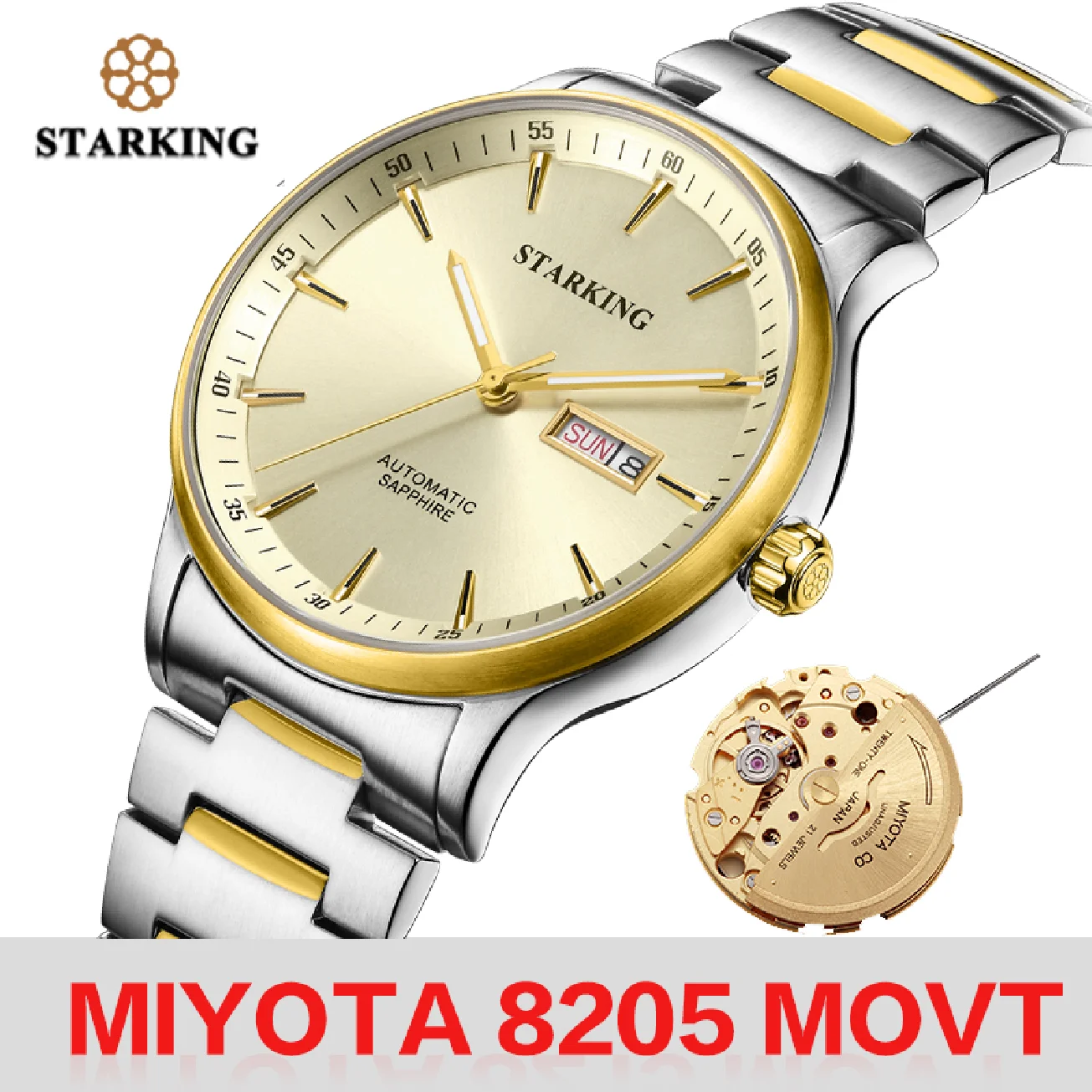 

STARKING Men Mechanical Watch Miyota 8205 Movt Automatic Self-wind Wristwatch For Men's Waterproof Sapphire Calendar Watches New