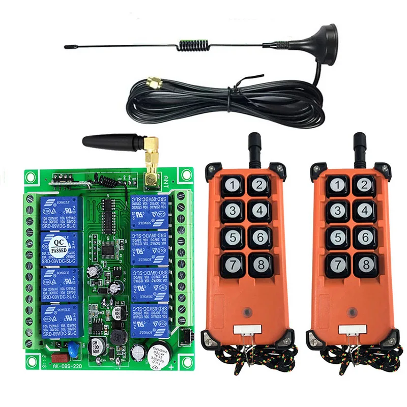 433MHZ 3000m Industrial DC 12V 24V 36V 8CH RF Wireless Remote Control Overhead travelling crane System Receiver Suckers antenna