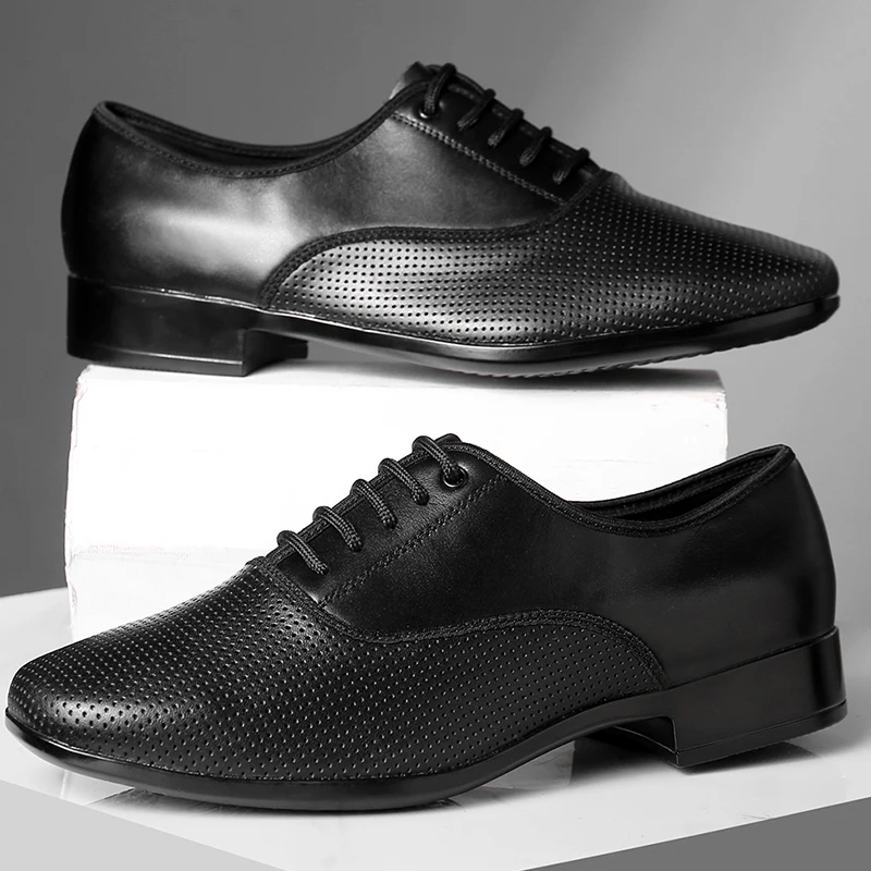 HROYL Genuine Leather Ballroom Dance Shoes for Men Latin Jazz Dancing Shoes Man Bigger Size Dance Sneakers Waltz Salsa Shoes