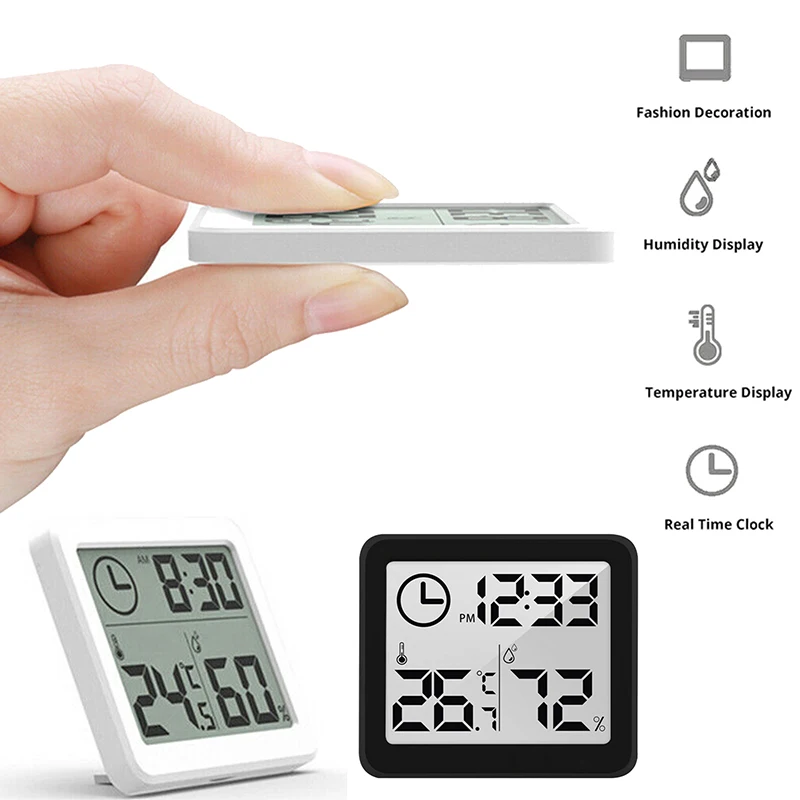 

3in1 Thermometer Hygrometer Large LCD Screen Automatic Electronic Temperature Humidity Multifunction Monitor Clock Home Decor