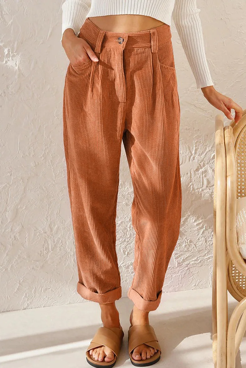 

2022 Autumn and Winter Wide Leg Pants Fashion Women High Waist Casual Corduroy Pants Straight Loose Trousers Joggers 23355