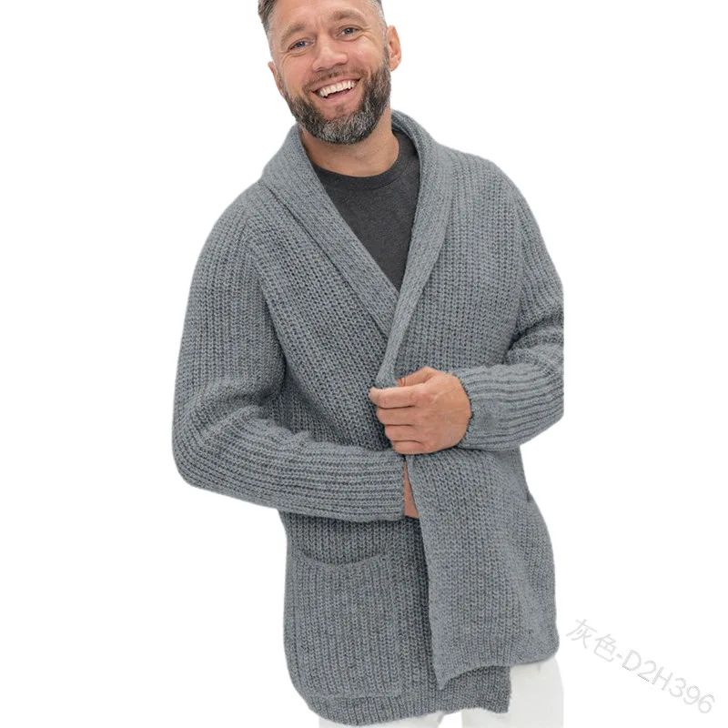 

2023 Autumn Winter Men's Solid Color Cardigan Sweater Coat Fashion Casual Pocket Knitwear Long Sleeve Top