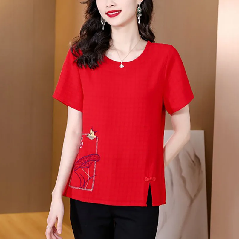 Fashion O-Neck All-match Embroidery Asymmetrical Blouse Women's Clothing 2023 Spring New Loose Casual Pullovers Commute Shirt