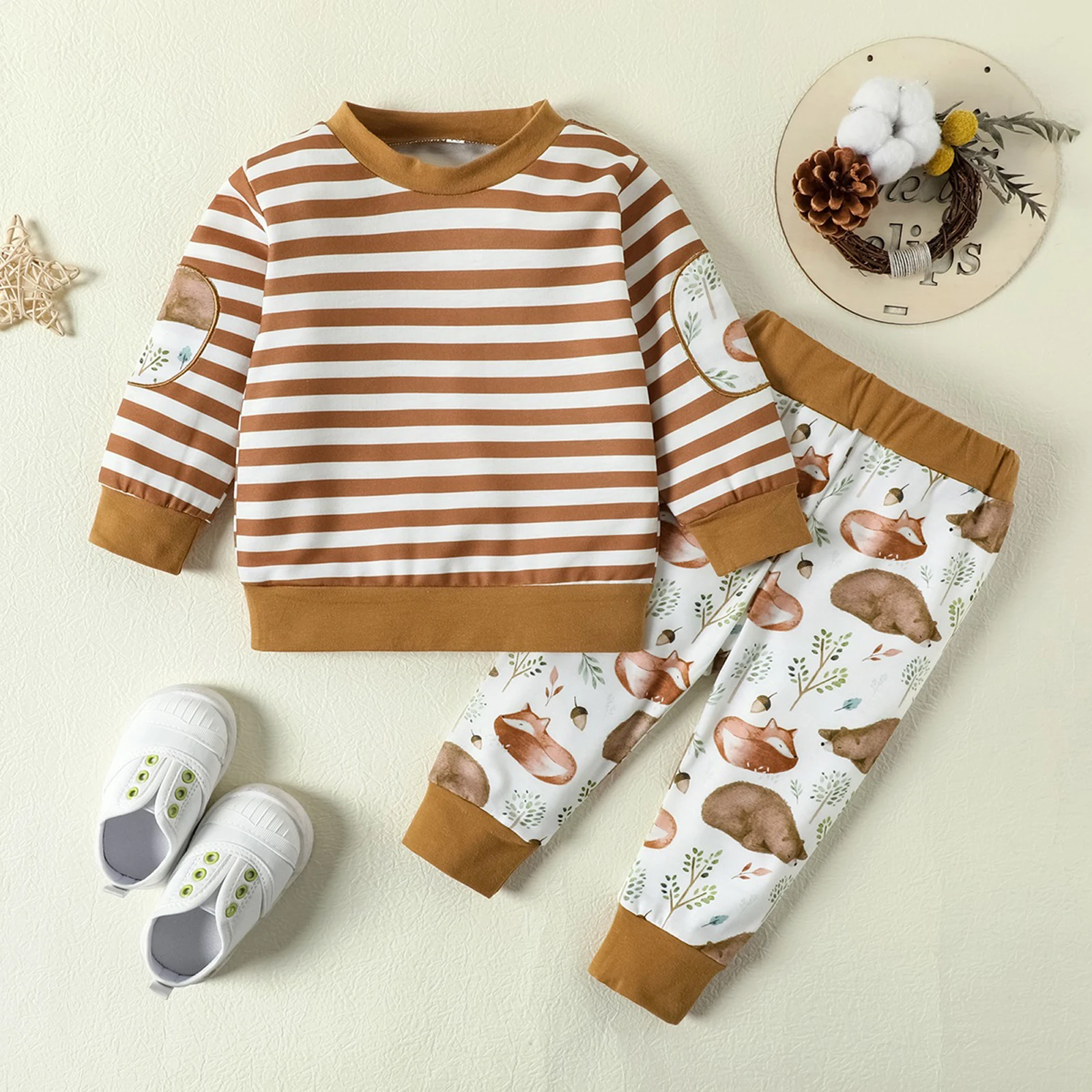 Infant Baby Boys Pants Suit Long Sleeve Striped O-Neck Tops Pants Spring Fall Clothes