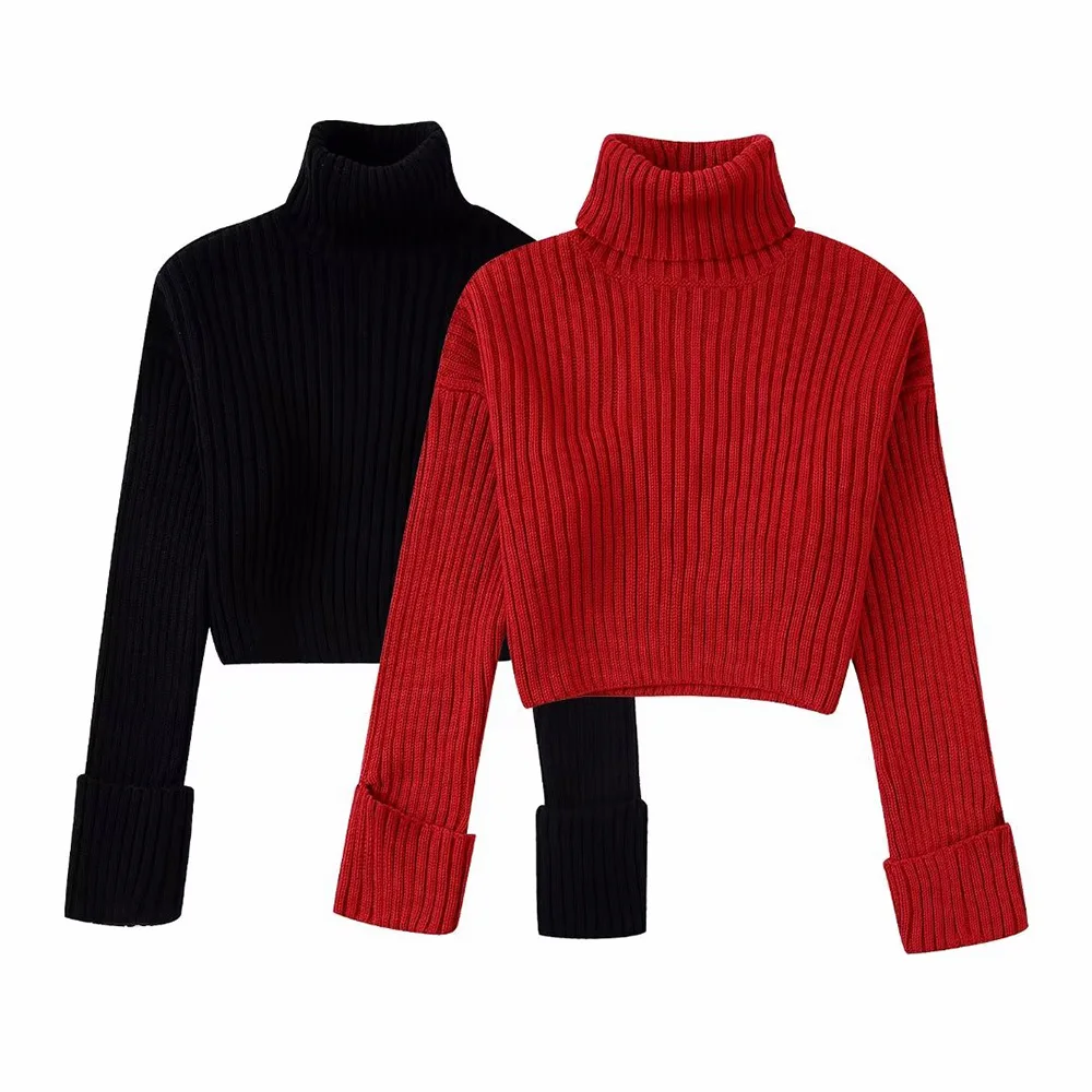 

PB&ZA Autumn 2022 Women Sweater Turtleneck Simple Basics Long Sleeve Pullover Ladies Slim Elastic Solid Color Knit Top6771146