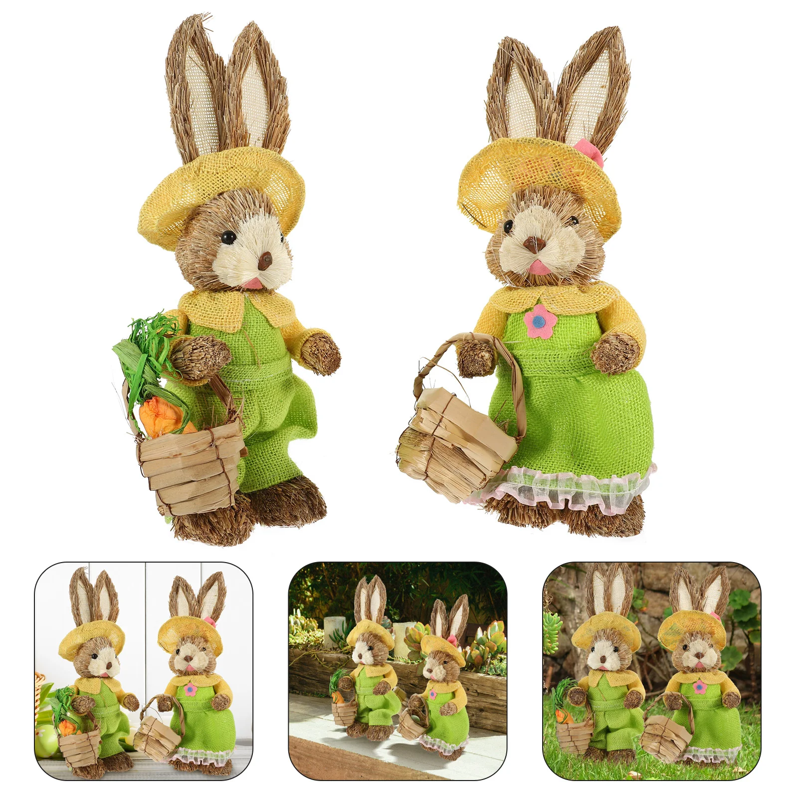 

Bunny Easter Rabbit Figurine Decor Straw Woven Statue Figurines Decorations Statues Ornament Garden Standing Decoration Spring
