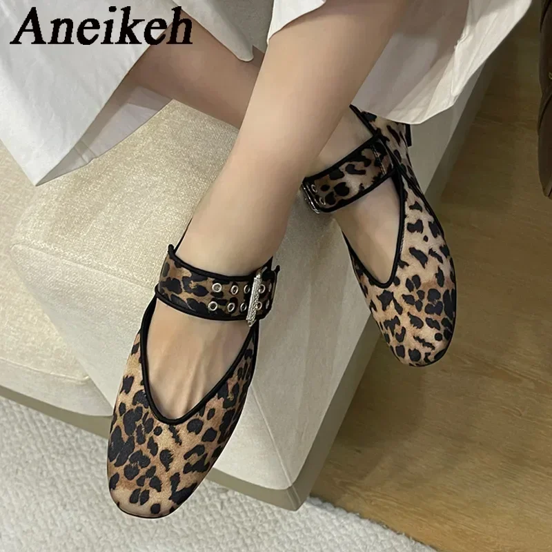 Aneikeh/2029 новинка осени римские леопардовые туфли на плоской подошве с