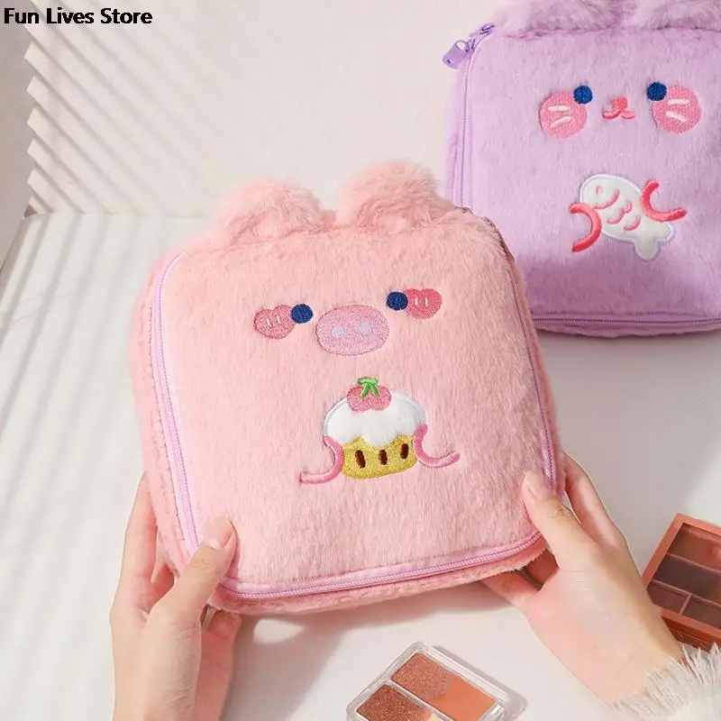 

Pig Rabbit Plushie Clutches Cosmetic Bag Fluffy Fur Makeup Bags Plush Stuffed Purse Wallets Women Square Storage Organizers