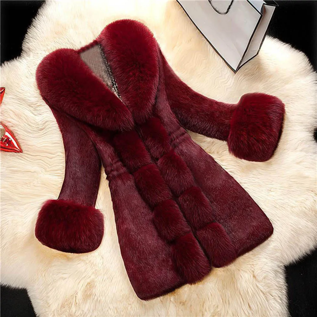 plus size Fashion Winter Coat Women Warm Plush Solid Color Faux Fur Coat Regular jacket Thick Green Wine Black White Four Color