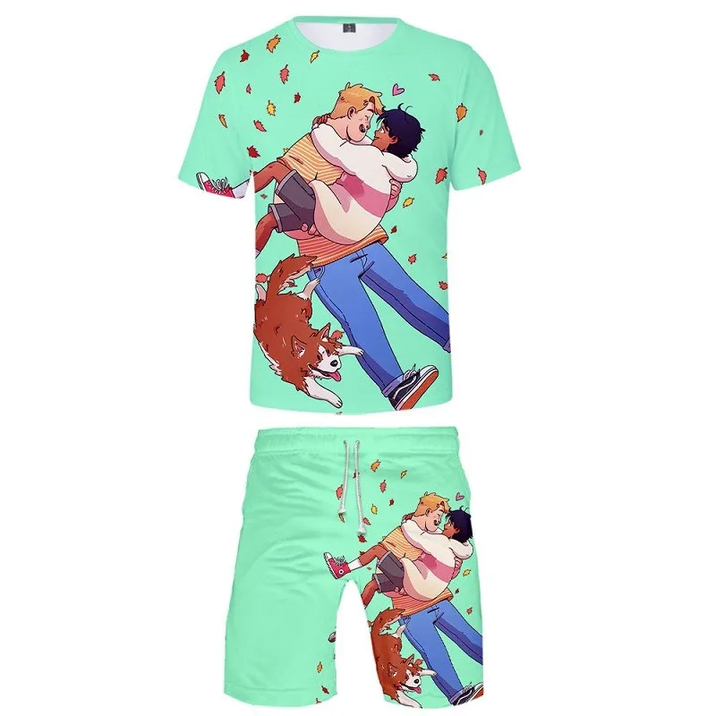 

Heartstopper Nick And Charlie 3d Digital Color Printing T-shirt Beach Pants Summer New Casual Oversized Adult Children's Suit