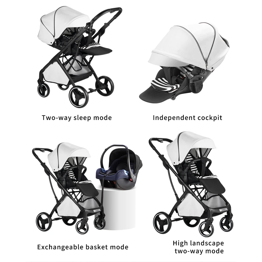 

Luxury Stroller 2-in-1 Aluminum Alloy High-view Stroller Baby Transposition Can Be Equipped With A Safety Basket Two-way