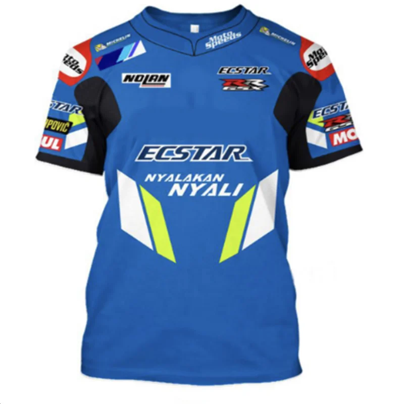 Новинка 2023, синяя мужская футболка для фанатов гоночных мотоциклов, подходит для моделей Suzuki Gsxrr, модный спортивный летний топ для отдыха