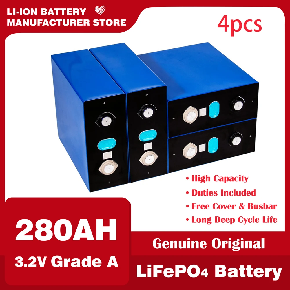 

LiFePO4 3.2V 280Ah LiFePO4 Rechargeable Plastic Lithium Iron Phosphate Battery Solar DIY Cell for RV EV Boats Golf Carts Vans