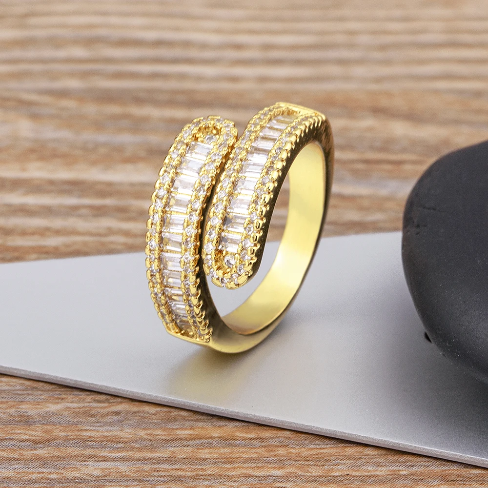 

AIBEF Luxury Female White Crystal Rings Gold Color Charm Zircon Wedding Open Rings Adjustable For Women Jewelry