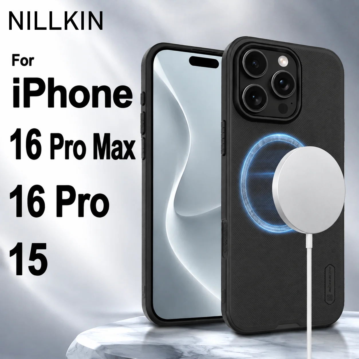 Фото Магнитный чехол NILLKIN для iPhone 16 15 Pro Max с матовой рамкой из TPU, ударопрочный, с защитой камеры и приподнятыми краями, модель CA4002 №1