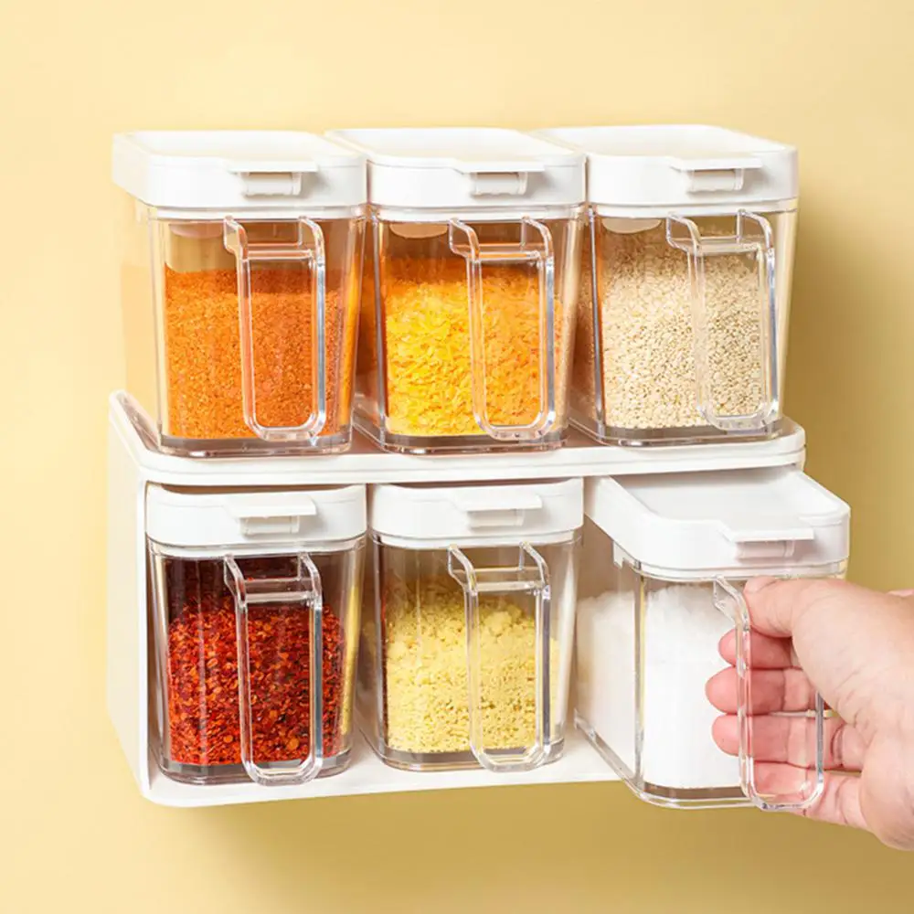

Household Combination Set Condiment Dispenser Moisture-proof Seasoning Storage Box Wall-mounted Seasoning Jar Creative Universal