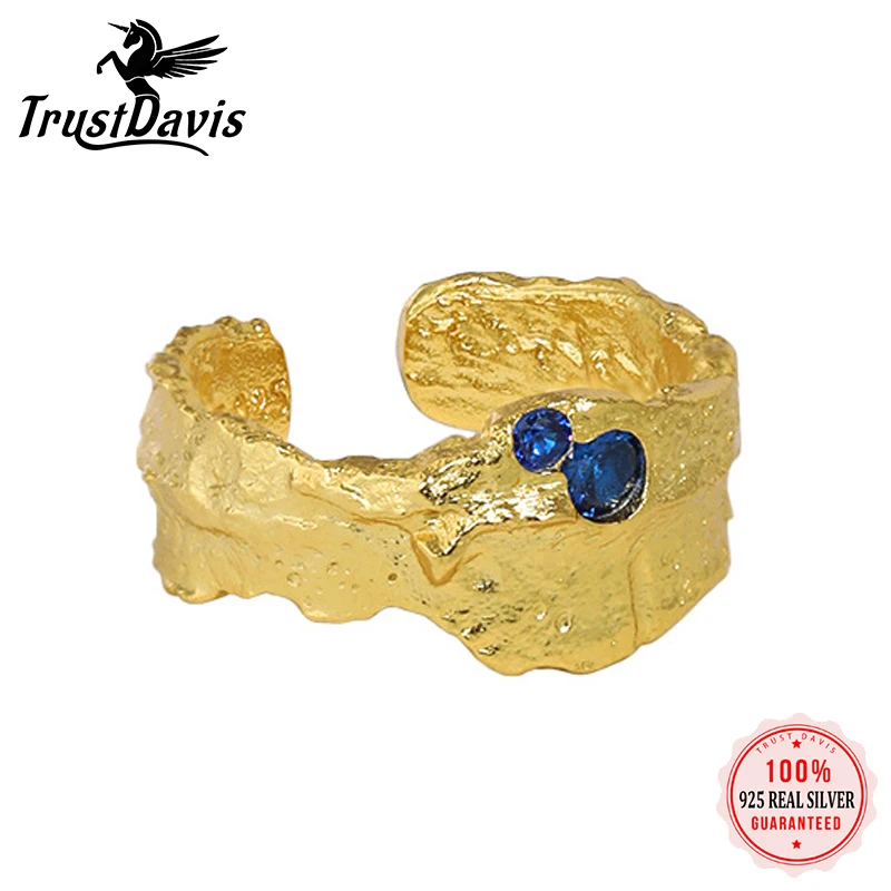 

Trustdavis корейский S925 Стерлинговое серебро кольцо текстурированные нестандартные граненые циркониевые женские открытые кольца ювелирные из...