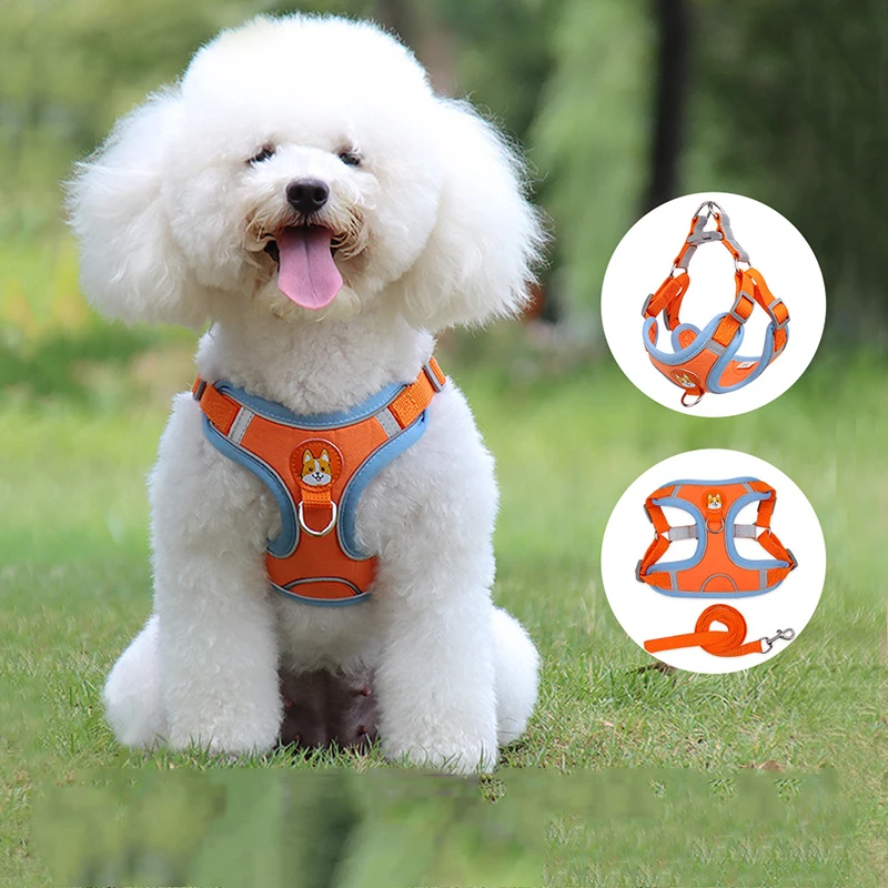 

Pet Reflective Dog Harness Small Dog Adjustable Puppy Harness Vest Dog Teddy Outdoor Walking Lead Leash Cat Chest Strap