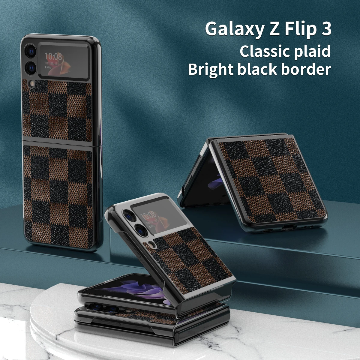 

Новинка, роскошный карбоновый чехол для Samsung Galaxy Z Flip 3, модный тканевый чехол в клетку для Z Flip3
