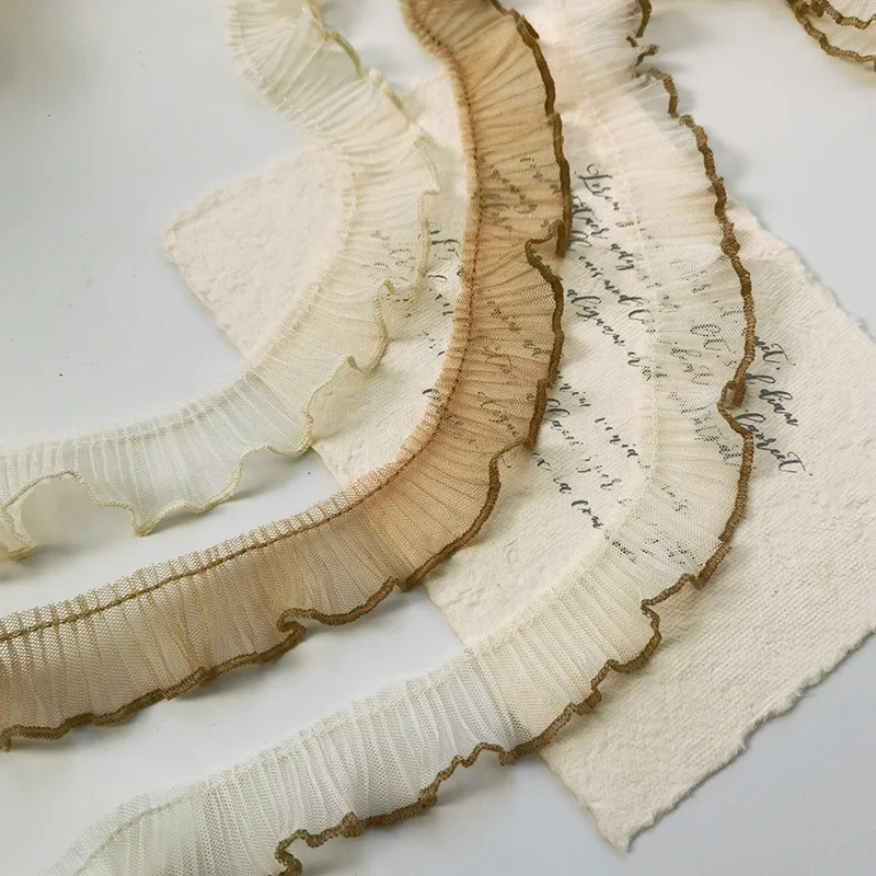 Морщинистая плиссированная кружевная ткань вышитая лента с бахромой воротник
