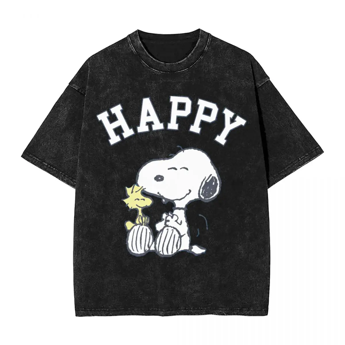 Мужская стираная футболка Happy Snoppy базовые хлопковые футболки Y2K летняя с круглым