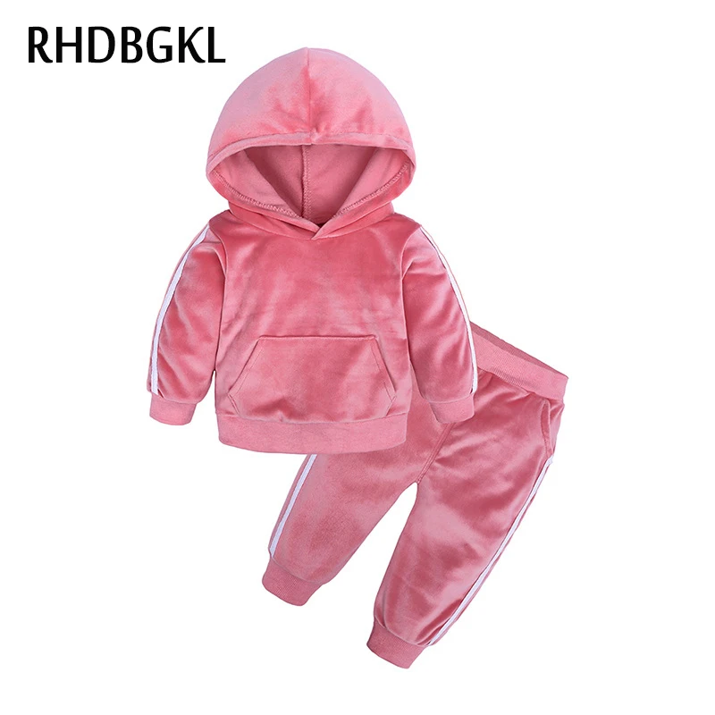 

Autumn Winter Velvet Children's Clothes Suit 2021 Fashion Long-sleeved Hooded Top+ Pants Toddler Christmas Outfits