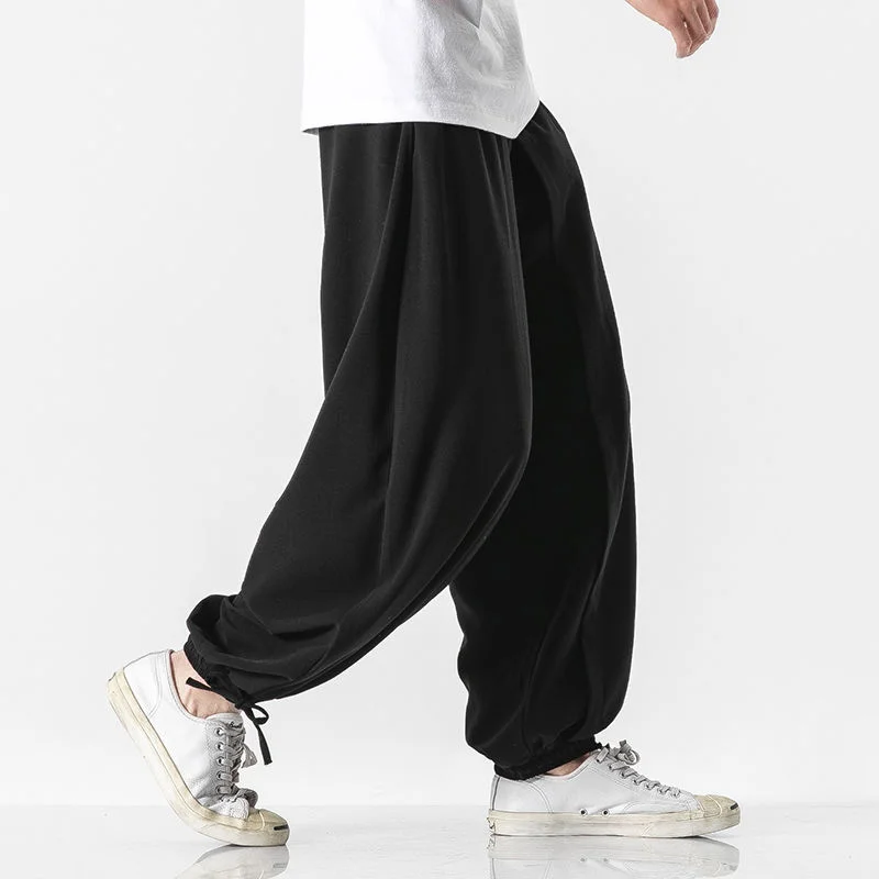 

MrGB Summer Drawstring Men's Large Size Harem Pants Chinese Style Casual Wide Leg Solid Color Jogger Trousers 5XL Male Pants