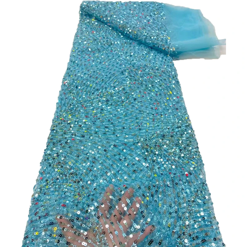 

2022 Fashion African Lace Fabric High Quality Gold Blue Mesh Sequins Colors French Lace Fabric For Wedding Dress Sewing Dress