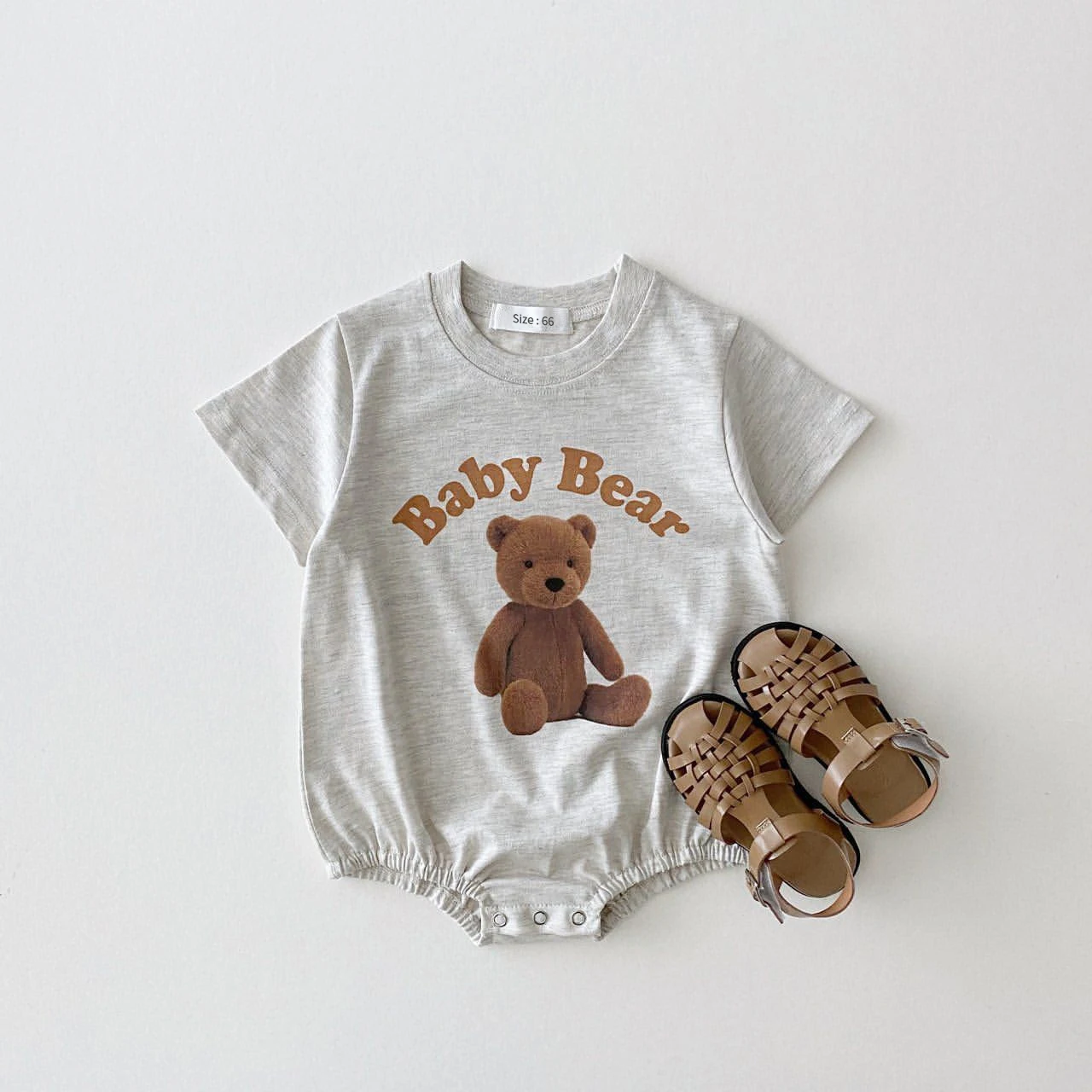 2022 Korean Summer Baby Boy Romper Outfit Organic Cotton Bear Print T shirts Romper 3month Infant Clothing Baby Girl Bodysuit
