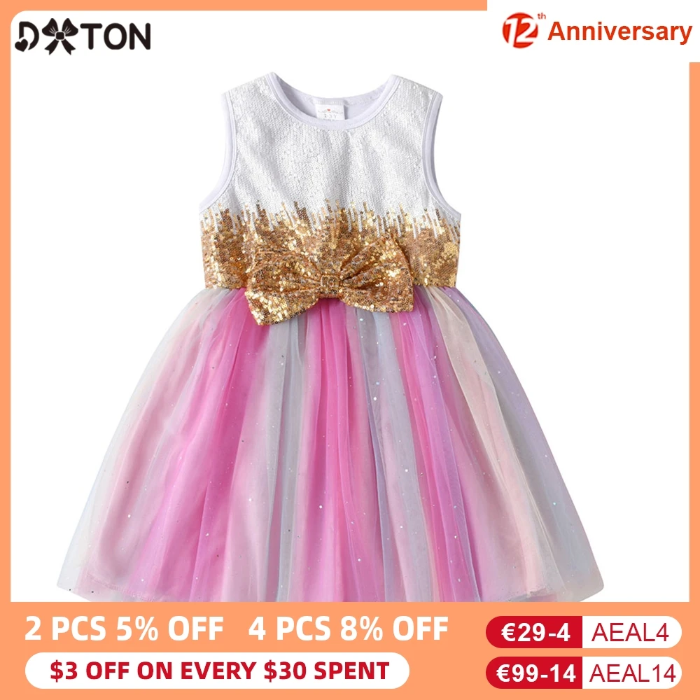

DXTON Girls Summer Dress Sleeveless Elegant Children Dress With Bow 2022 Sequin Kids Party Prom Princess Girls Dresses Vestidos