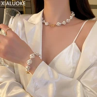 xialuoke irregular baroque imitation pearl bracelets necklace for women temperament clavicle short chain jewelry accessories