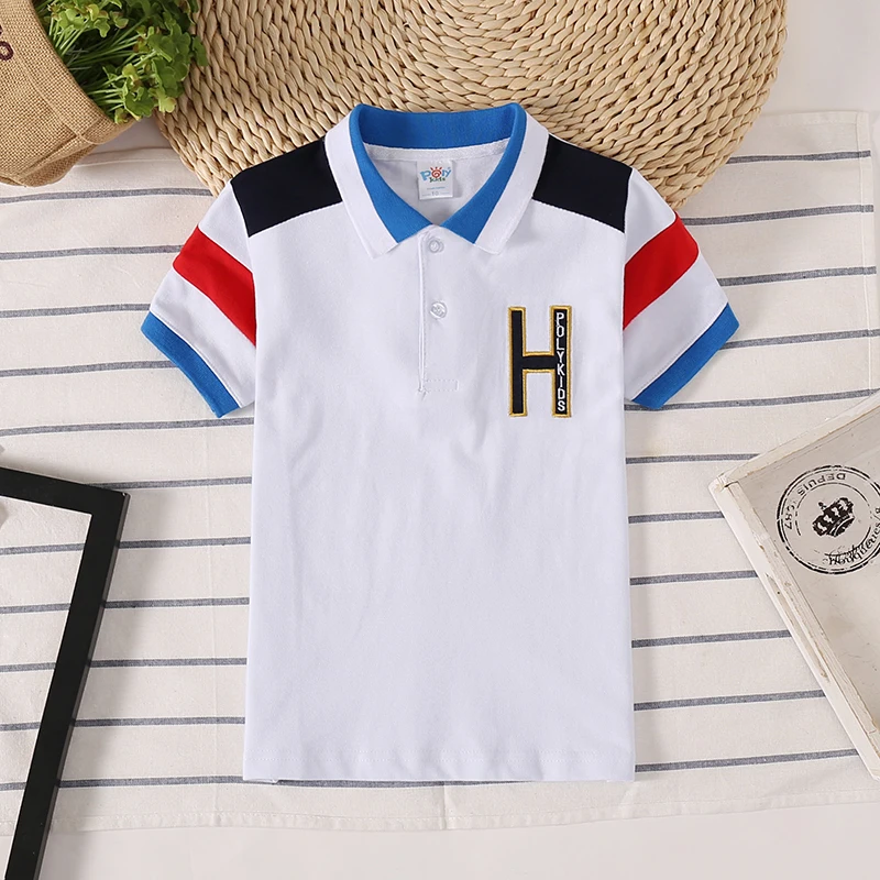 Summer Baby Boys Polo Shirts Fashion Kids Short Sleeve T Shirt Letter Boy Tops Turndown Collar Children Clothes 2-14 Years