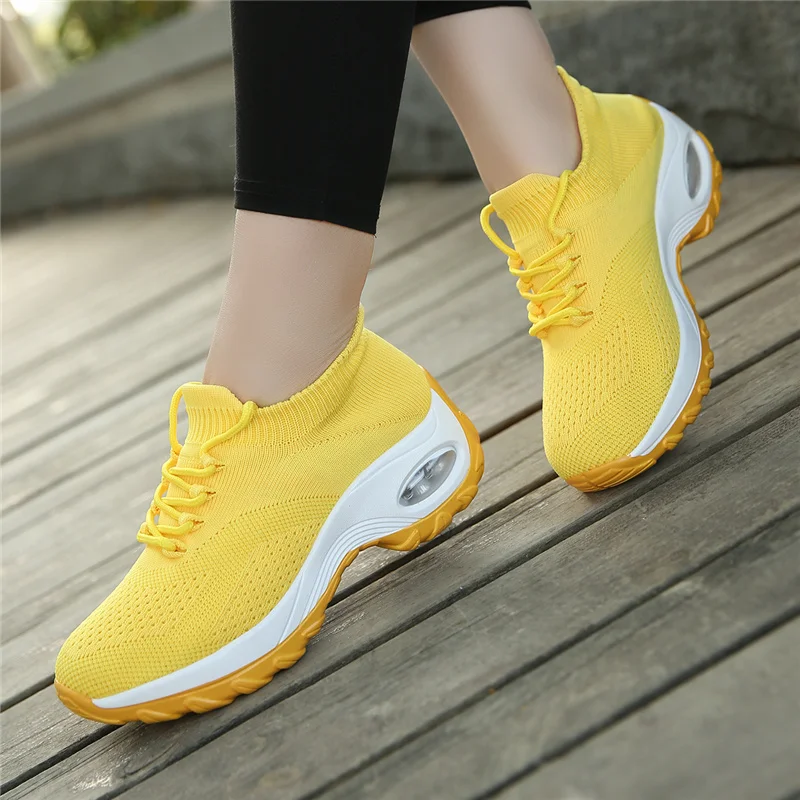 Women's Casual Slip on Shoes Fashion Stitching Cushioned Wedge Sneakers Walking Sports Shoes