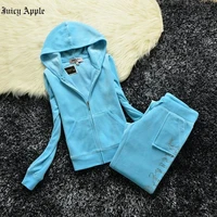 juicy apple tracksuit for woman 2022 women springfall fabric velour suit hoodies zipper sweatshirt and pants sister sportswear