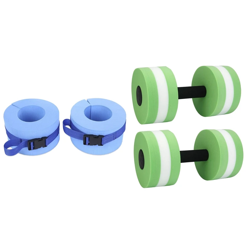 

2 Pcs Foam Dumbbells Water Aerobic Exercise & 2 Pcs Swimming Weights Aquatic Cuffs