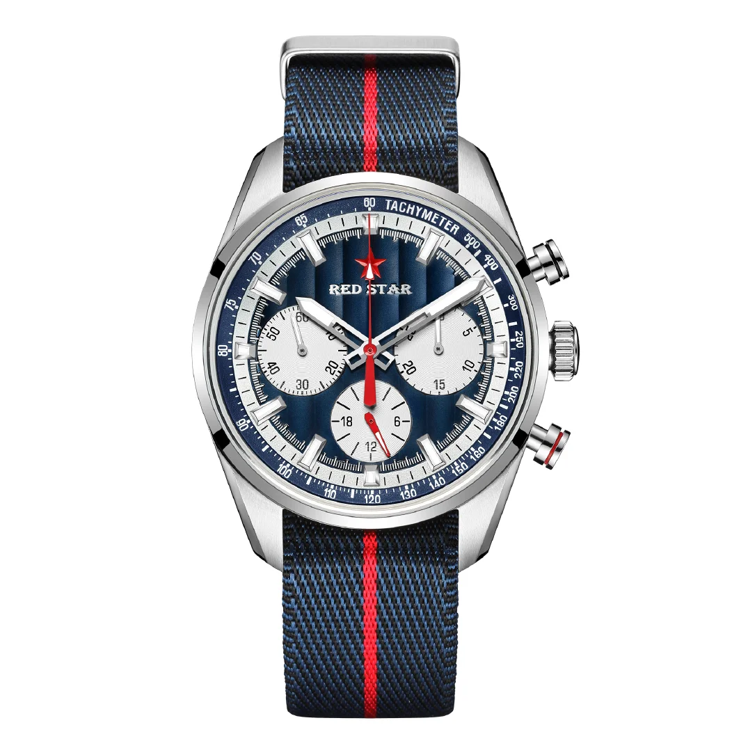 

RED STAR Mens 24 Hour Three Eye 1963 Chronograph Seagull ST1903 Hand Winding Movement Hardlex Glass Mechanical Watches