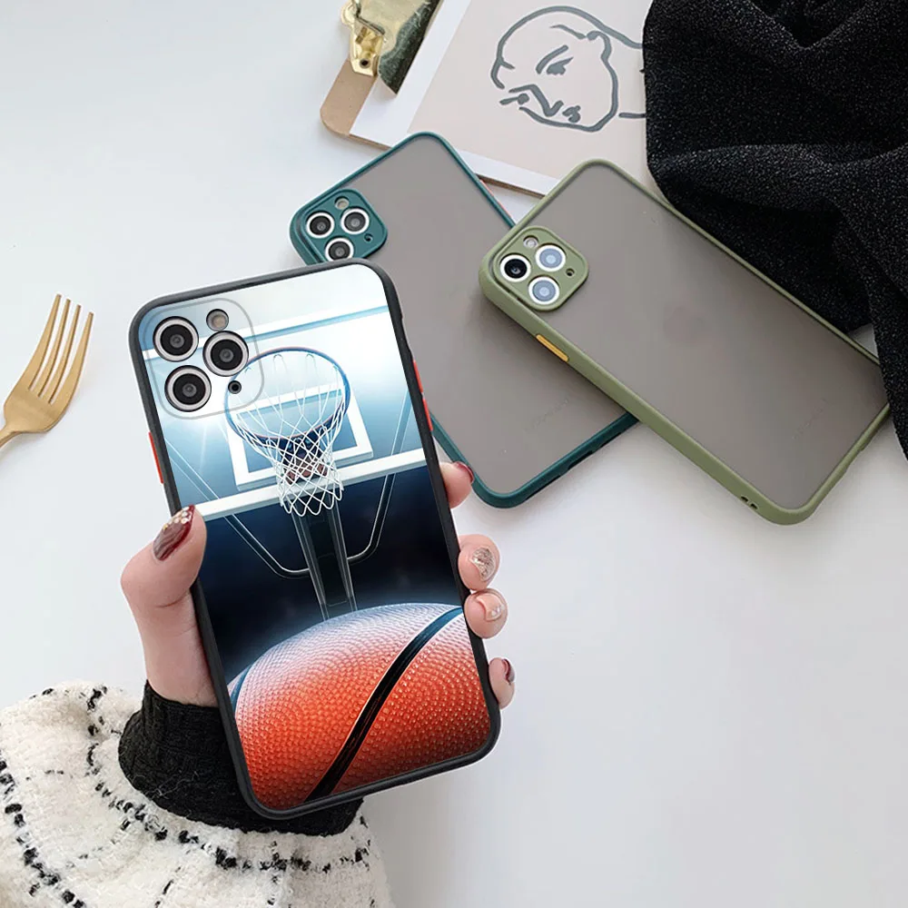 Skin Feel Translucent Phone Case For iPhone 16 Pro Max 15 14 13 12 11 7 8 Plus SE Mini XR Starry Sky Basketball Frosted Cover