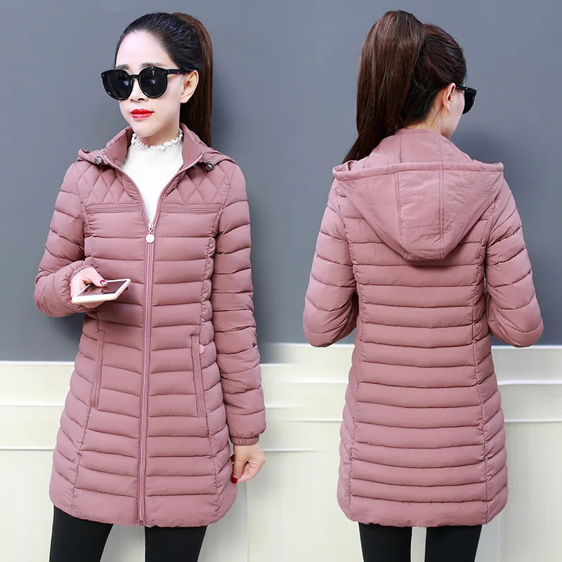 New Down Cotton Coat Women's Mid-Length Korean Winter Middle Aged Mother Jacket Hooded Thin Warm Slim Parkas Female M-5XL