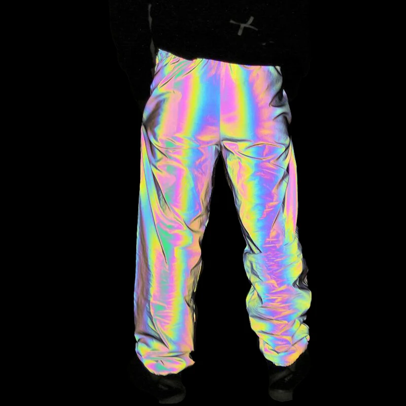 

Colorful Reflective Sweatpants Men Women Night Rainbow Reflect Light Sports Jogging Trousers Hiphop Dance Fluorescence Pants 3XL