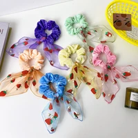 professional manufacturer korean style comfortable small hair scrunchies strawberry pearl flannel hair ring