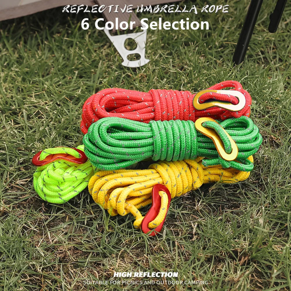 

4M Reflective Paracord Tent Cord Rope Camping Awning Rope With Buckle Adjuster Windproof Noose Multifunctional Tent Accessories