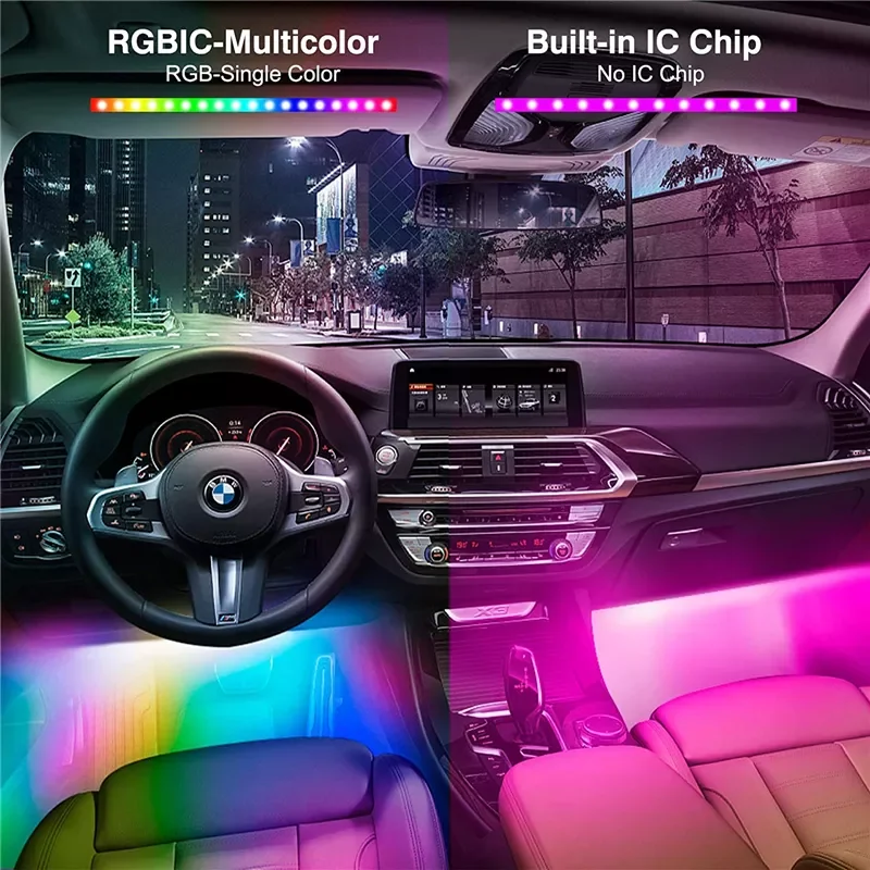 

NEW2023 Car Atmosphere Light LED RGB Automotive Interior Decorative Lights Strip Car Foot Ambient Lamp With APP Remote/Voice