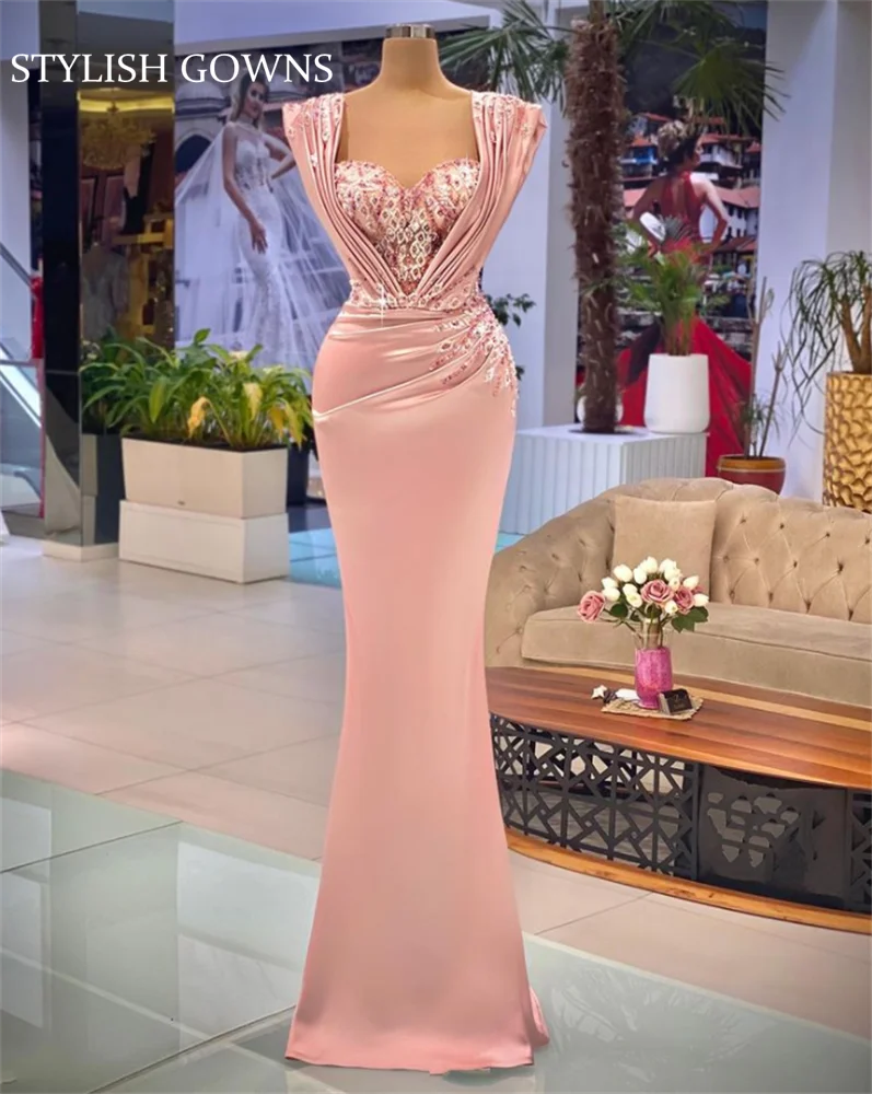 Купи Pink Sweetheart Evening Dress Beaded Crystal Birthday Party Gowns Mermaid Pleats Formal Dresses Dubai Arabic Custom Made Vestido за 9,900 рублей в магазине AliExpress