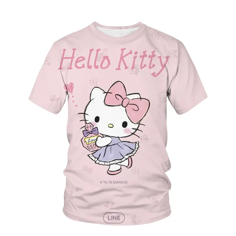 

Sanrio Women's Autumn Fashion Tunic Top Pocket Hello Kitty Loose Round Neck Short Sleeve T-shirt Street Casual Cartoon Pullover