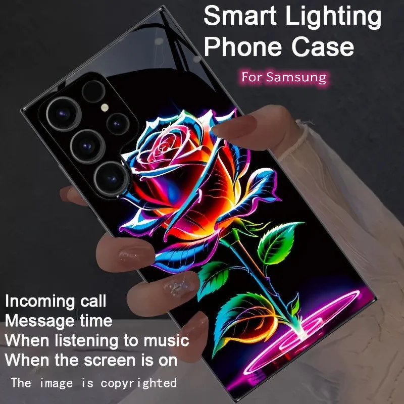 Фото Чехол для телефона Green Leaf Rose с голосовым управлением и LED-подсветкой для Samsung Z Fold 7 6 5 4 S25 S24 S23 S20 FE S22 Plus Note20 Ultra, светящийся (Luminous Fundas) №1