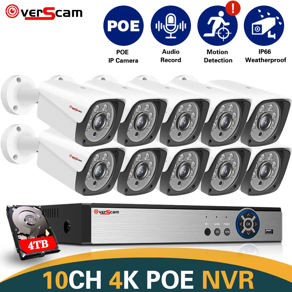 

8CH 8MP POE Security Camera System XMEYE 10CH 4K POE NVR Kit P2P Outdoor CCTV IP Bullet Camera Video Surveillance System Kit 4CH