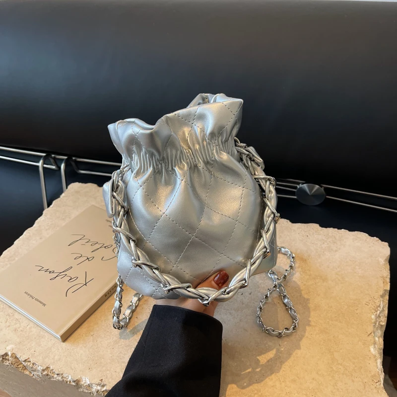 2023 Summer Women's Handbags Pink White PU Bucket Bag Classic Fashion Chain Crossbody Shoulder Bags For Ladies Party Handbags