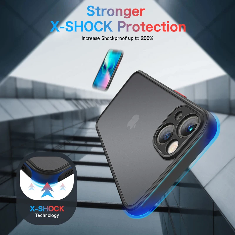 Luxury Shockproof Armor Matte Case For iPhone 14 13 12 11 Pro Max Mini X Xs XR 7 8 Plus SE3 Siliconef Bumper Clear PC Hard Cover