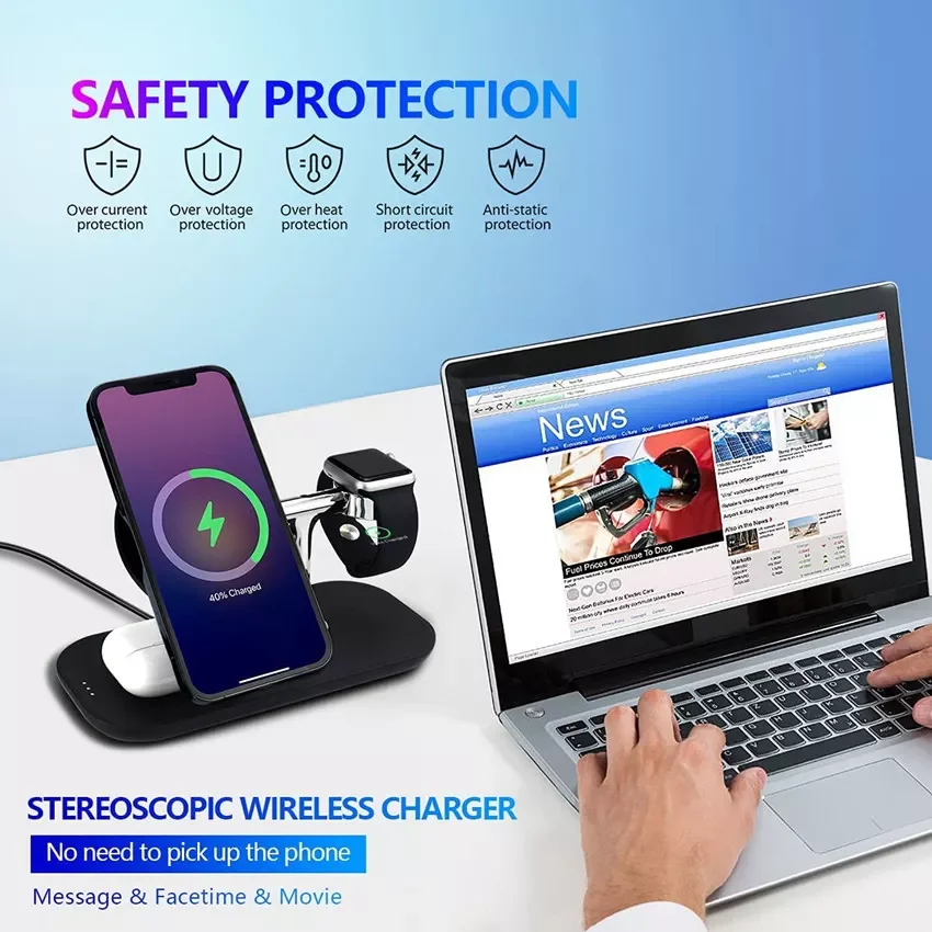 

In 1 Magnetic Wireless Charger 15W Qi Fast Charging Station For IPhone 13 12 Pro Max Mini Chargers For Apple Watch Airpods Pro