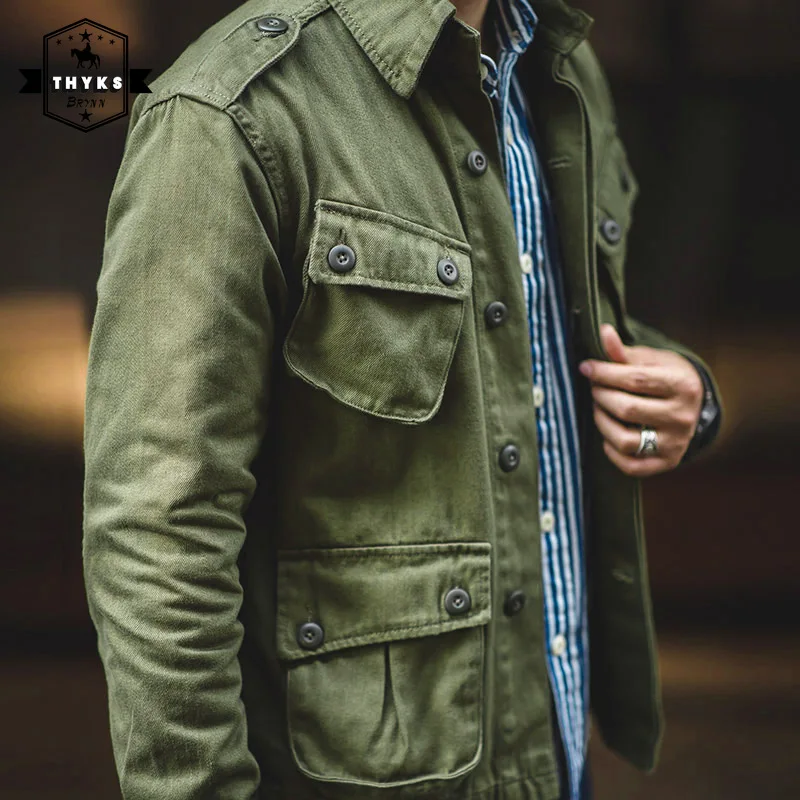 

Men Vintage WWII US M42 Airborne Jumpsuit Jacket Retro M-42 Paratrooper Cargo Jackets Military Uniform Tactical Suit 4 pockets